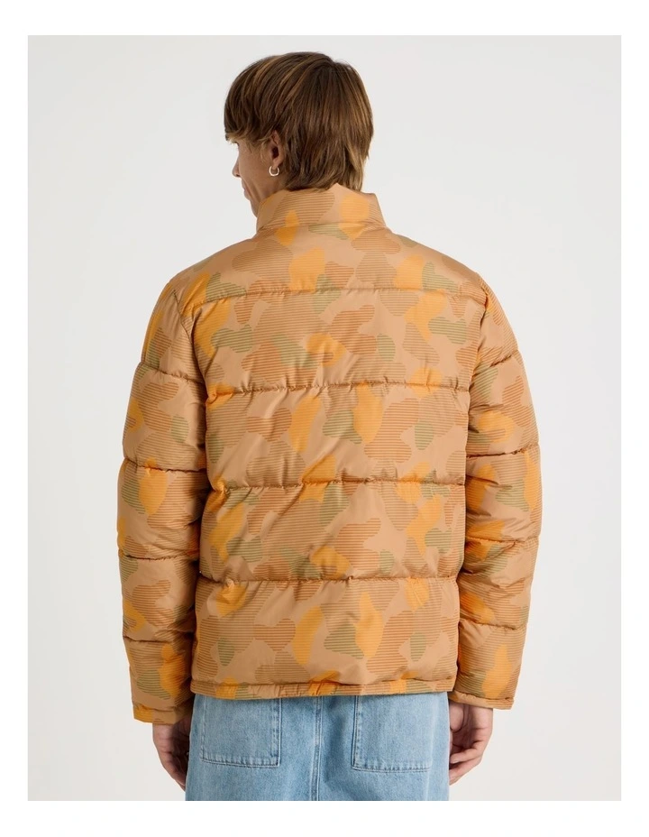 Mid Length Puffer Jacket in Orange Camo image 5