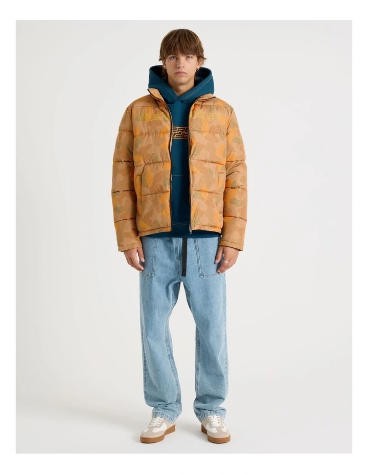 Mid Length Puffer Jacket in Orange Camo image 6