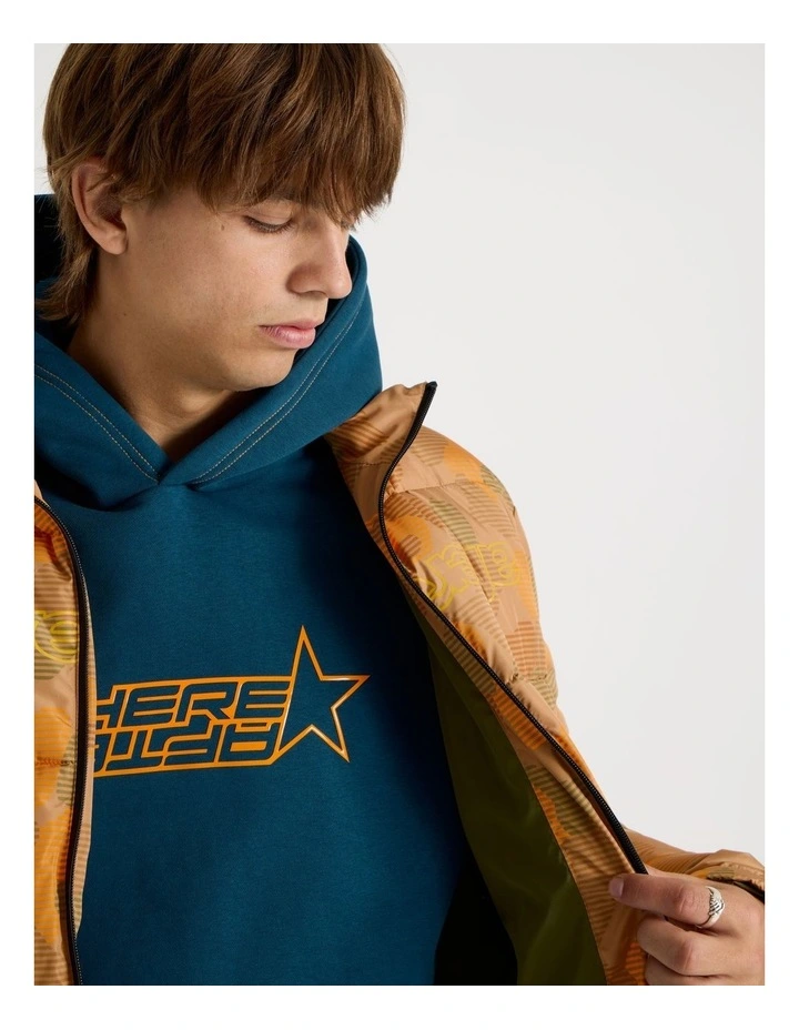 Mid Length Puffer Jacket in Orange Camo image 7