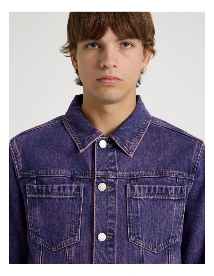 Coloured Wash Denim Trucker Jacket in Pink image 3