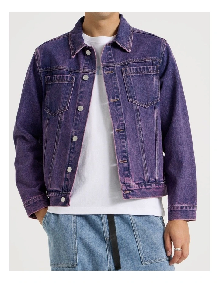 Coloured Wash Denim Trucker Jacket in Pink image 4
