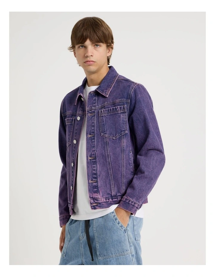 Coloured Wash Denim Trucker Jacket in Pink image 5