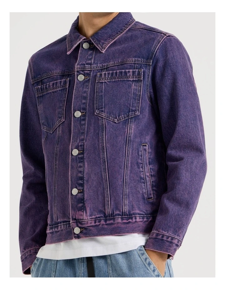 Coloured Wash Denim Trucker Jacket in Pink image 7