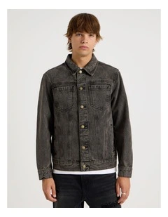 Coloured Wash Denim Trucker Jacket in Brown