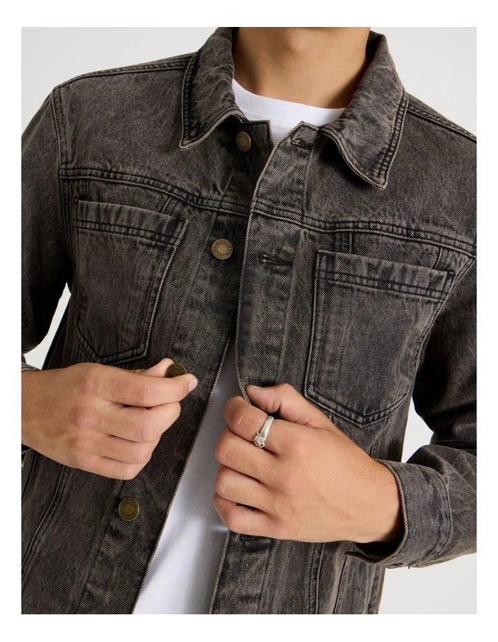 Coloured Wash Denim Trucker Jacket in Brown image 2