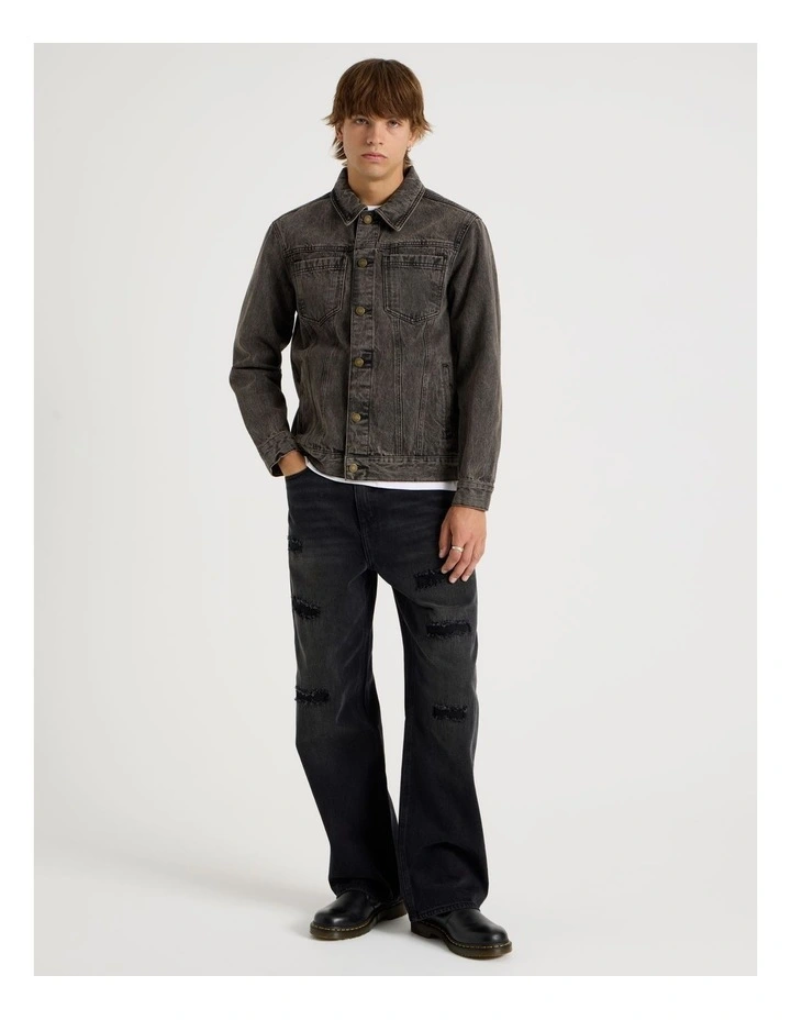 Coloured Wash Denim Trucker Jacket in Brown image 3