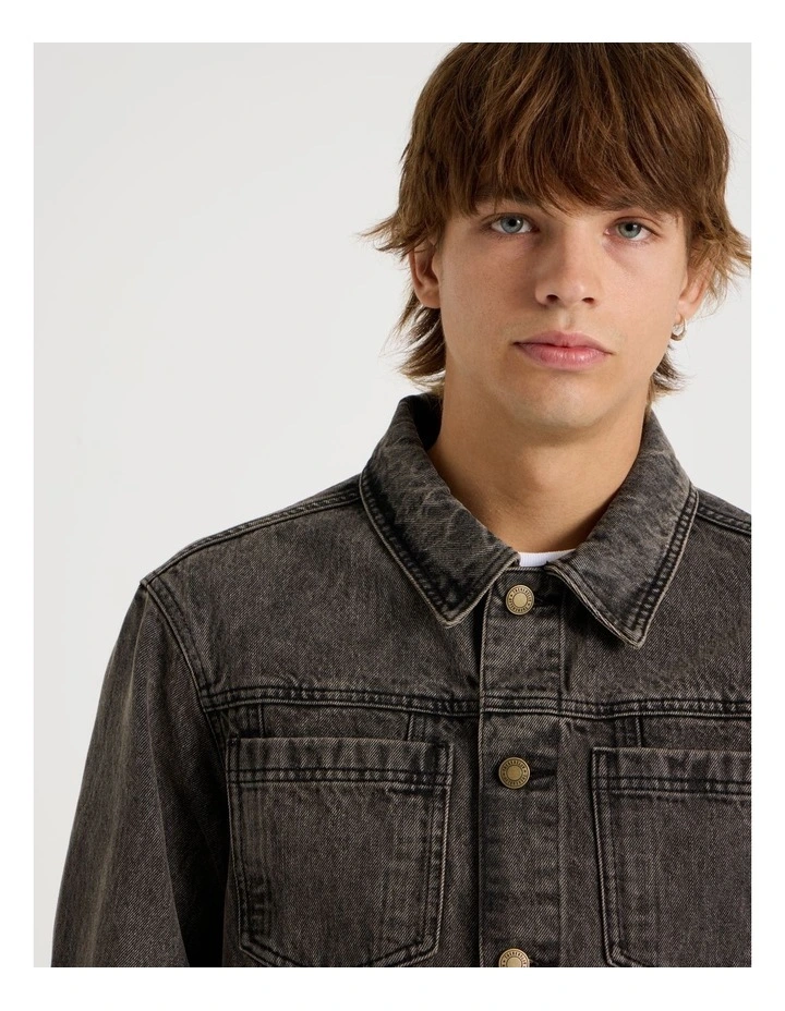 Coloured Wash Denim Trucker Jacket in Brown image 4