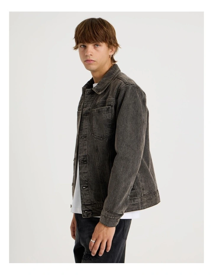 Coloured Wash Denim Trucker Jacket in Brown image 5