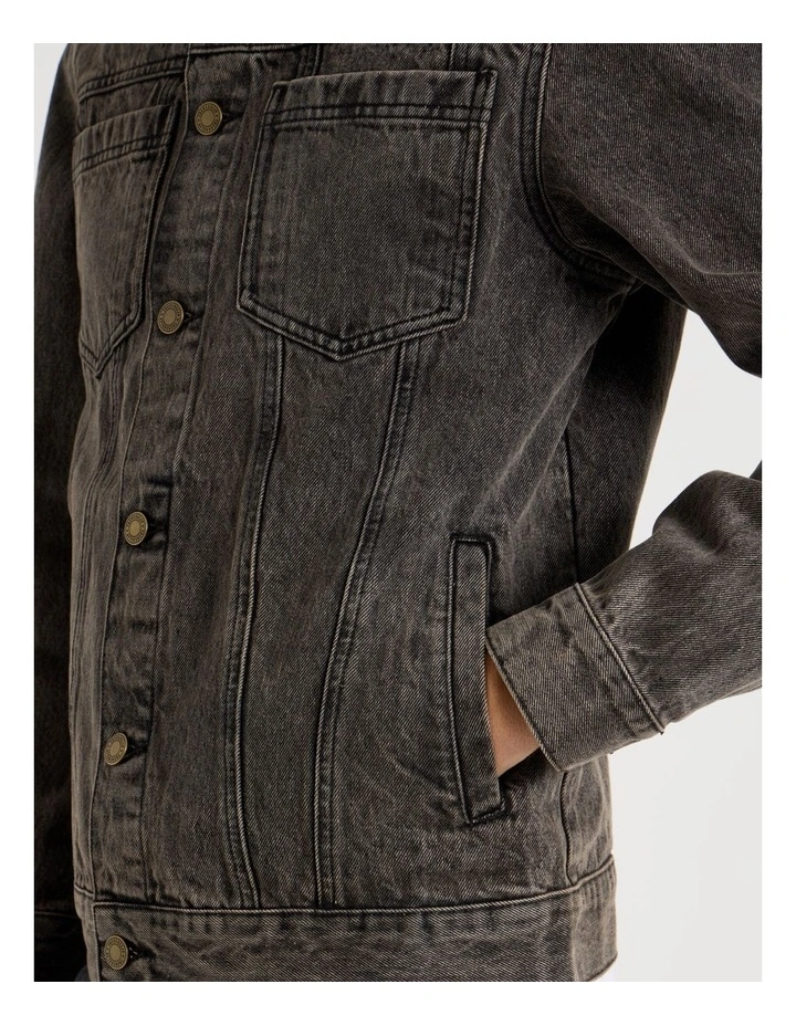Coloured Wash Denim Trucker Jacket in Brown image 7