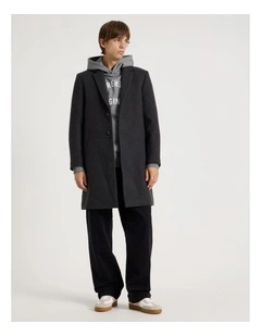 Longline Tailored Coat in Charcoal Marle