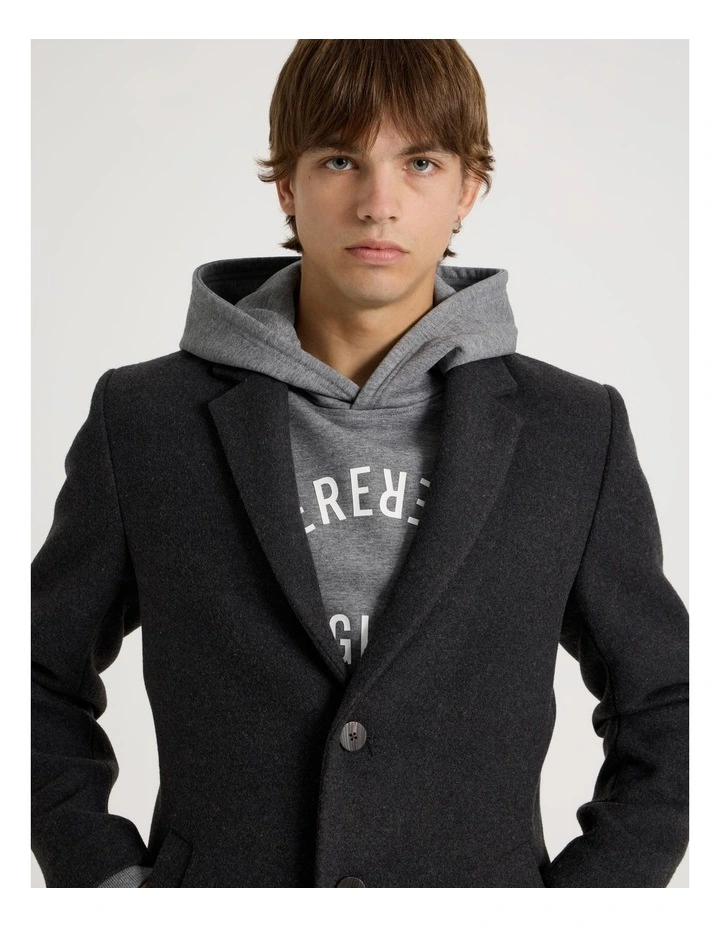 Longline Tailored Coat in Charcoal Marle image 3