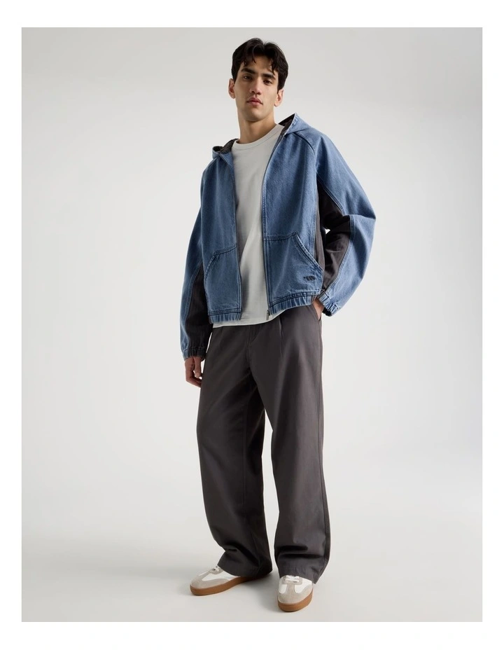 Contrast Panel Hooded Denim Jacket in Denim image 2