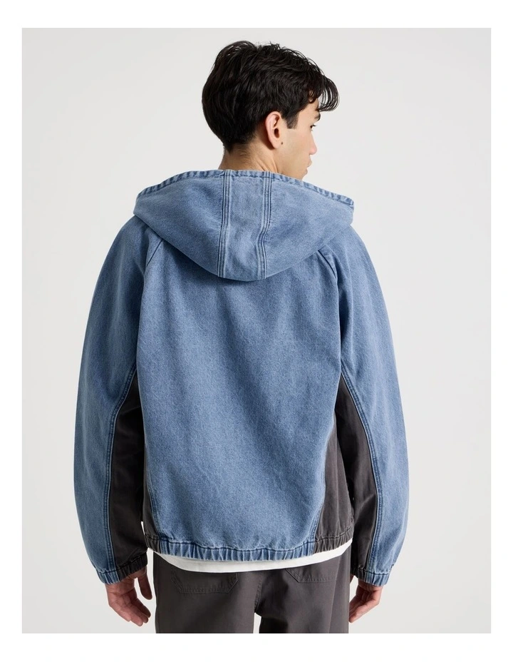 Contrast Panel Hooded Denim Jacket in Denim image 6