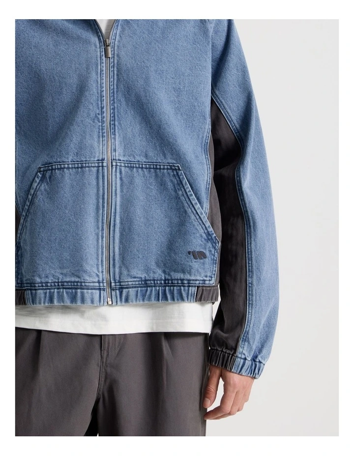 Contrast Panel Hooded Denim Jacket in Denim image 7
