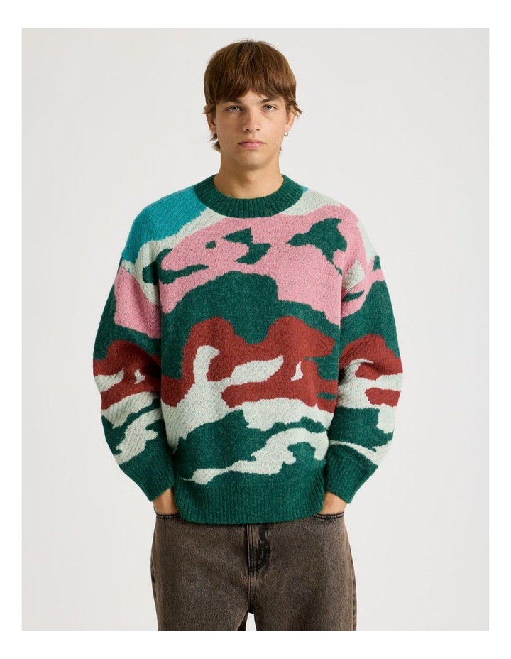 There After Intarsia Camo Crew Knit Green | MYER