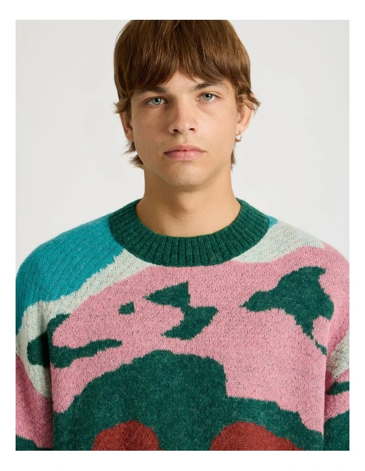 Intarsia Camo Crew Knit Green image 2