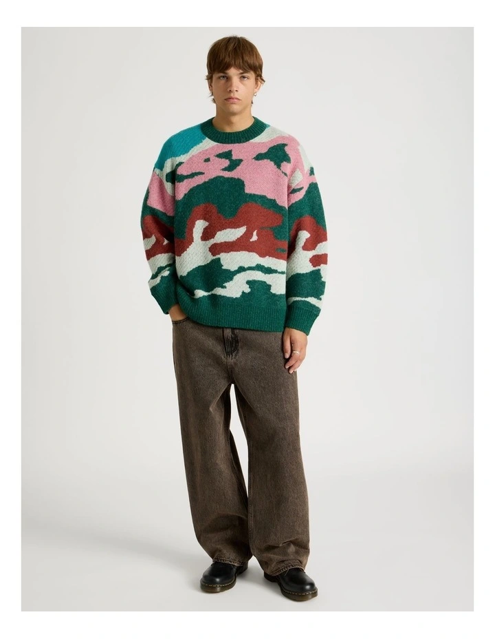 Intarsia Camo Crew Knit Green image 3