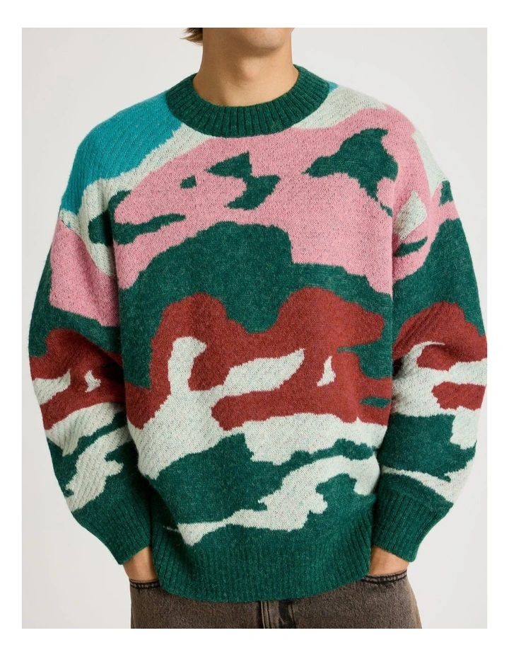 Intarsia Camo Crew Knit Green image 4