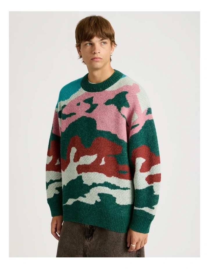 Intarsia Camo Crew Knit Green image 5