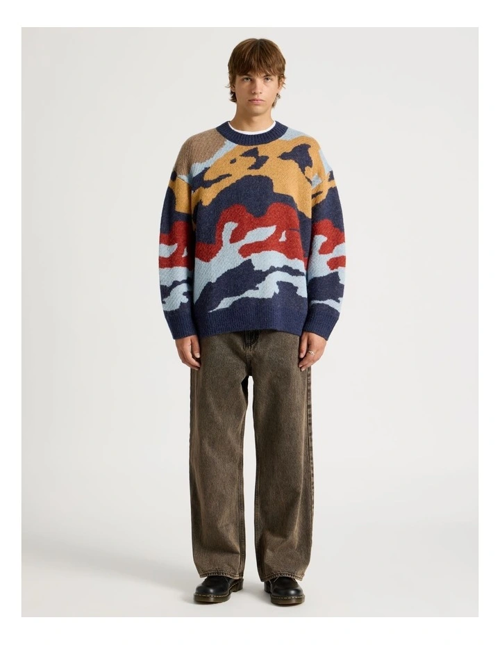 Intarsia Camo Knit Sweater in Blue image 2
