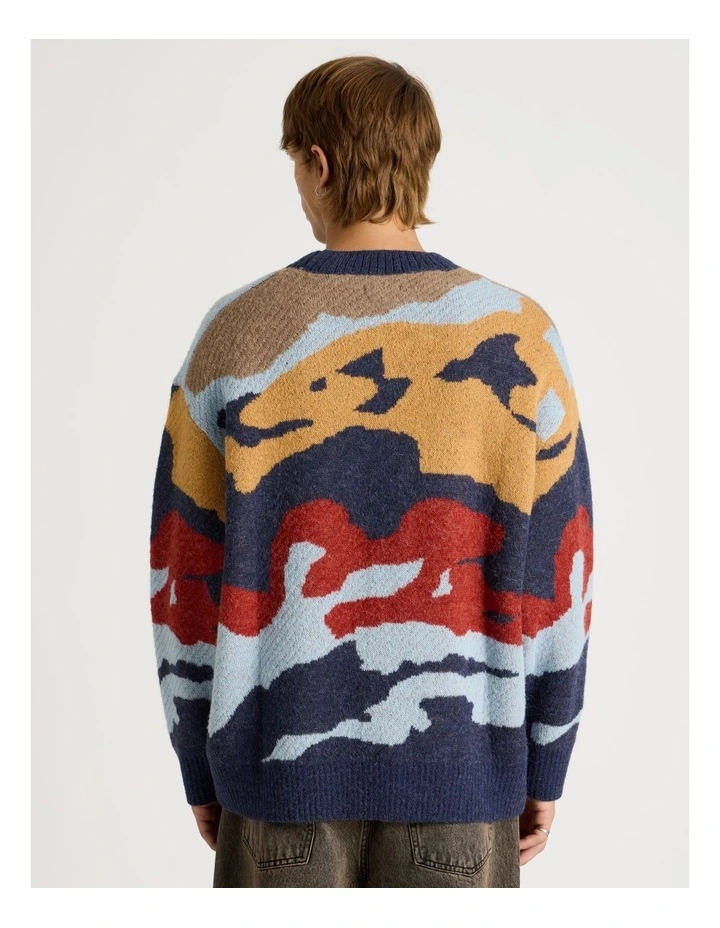 Intarsia Camo Knit Sweater in Blue image 6