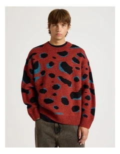 Intarsia Leopard Crew Knit in Rust