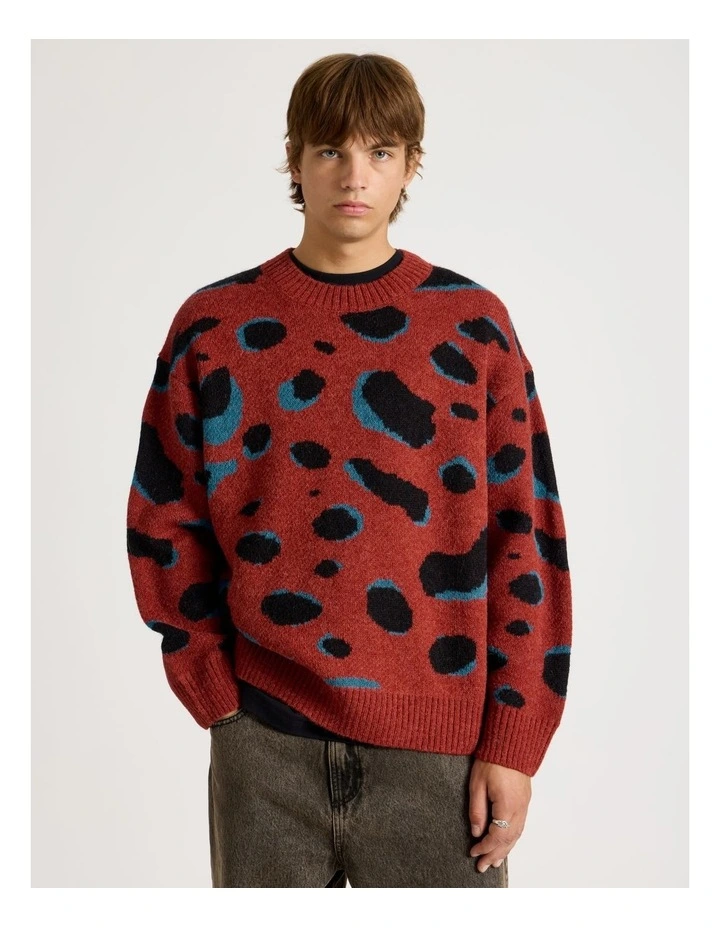 Intarsia Leopard Crew Knit in Rust image 1