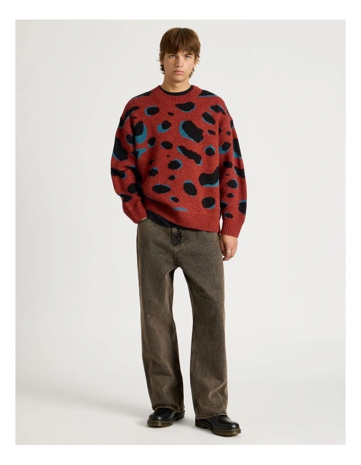 Intarsia Leopard Crew Knit in Rust image 2