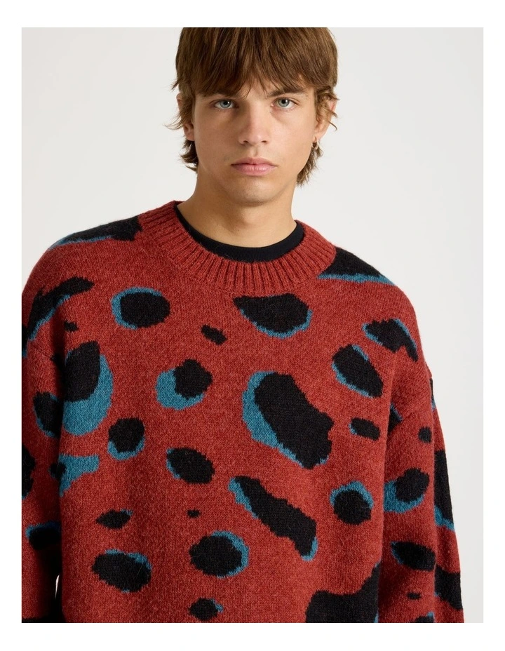 Intarsia Leopard Crew Knit in Rust image 3