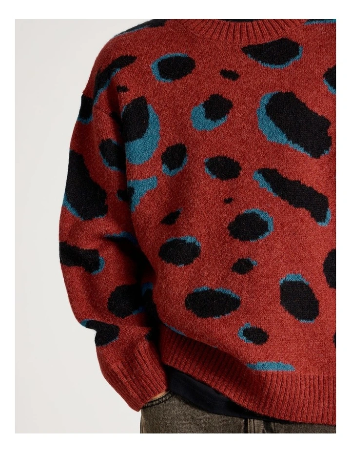 Intarsia Leopard Crew Knit in Rust image 4