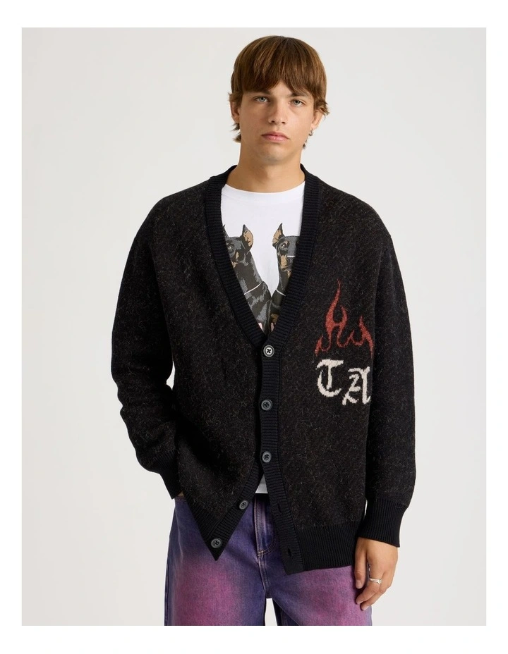 Jacquard Long Sleeve Cardigan in Black image 1