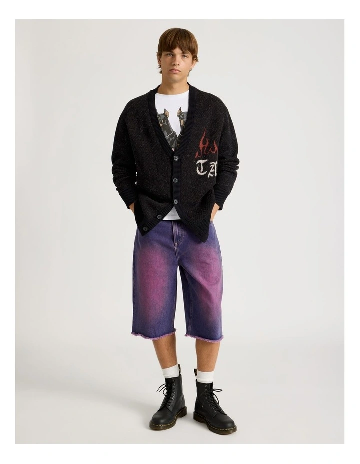 Jacquard Long Sleeve Cardigan in Black image 2