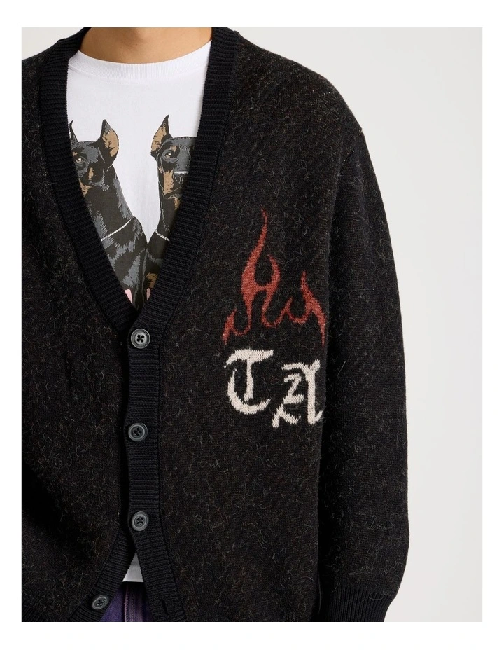 Jacquard Long Sleeve Cardigan in Black image 3