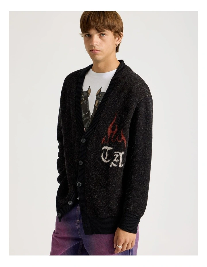 Jacquard Long Sleeve Cardigan in Black image 4