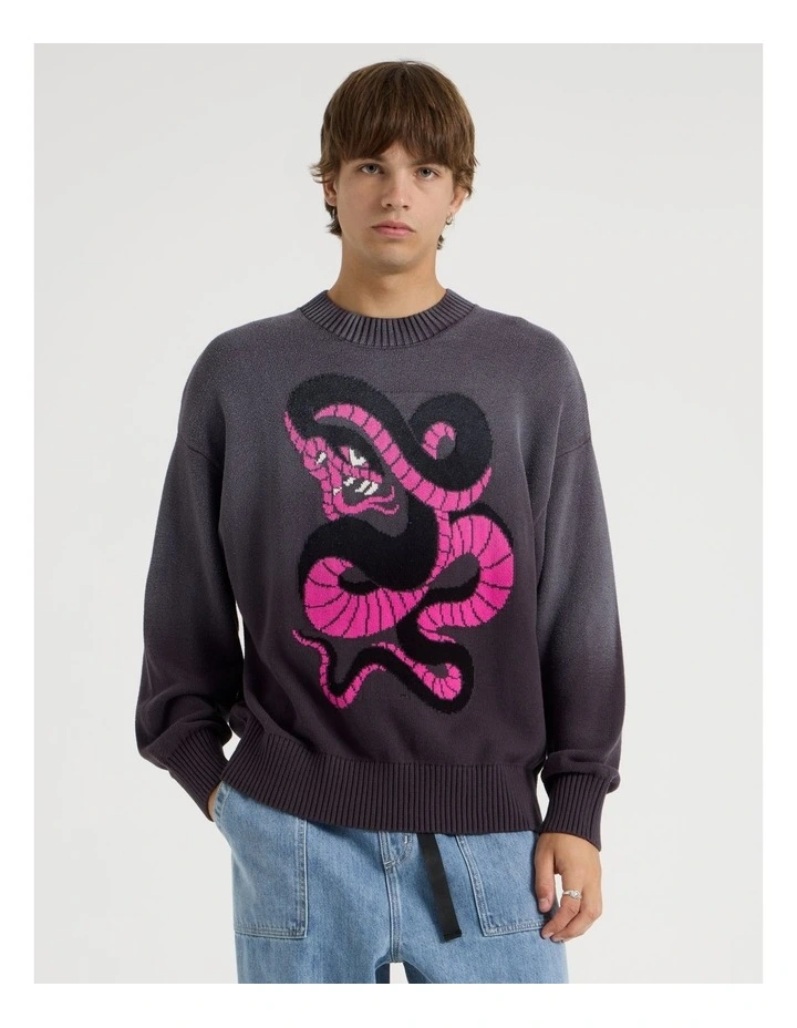 Placement Snake Distressed Knit in Black image 1