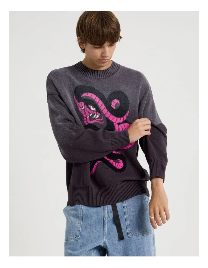 Placement Snake Distressed Knit in Black image 4