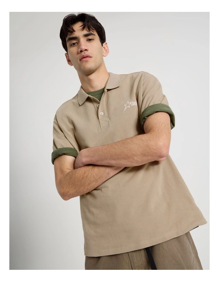 Plain Logo Short Sleeve Polo in Light Brown image 2