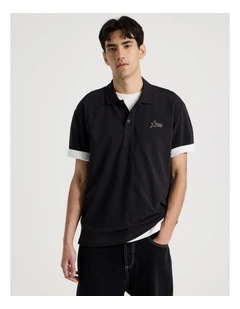 Plain Logo Short Sleeve Polo in Black