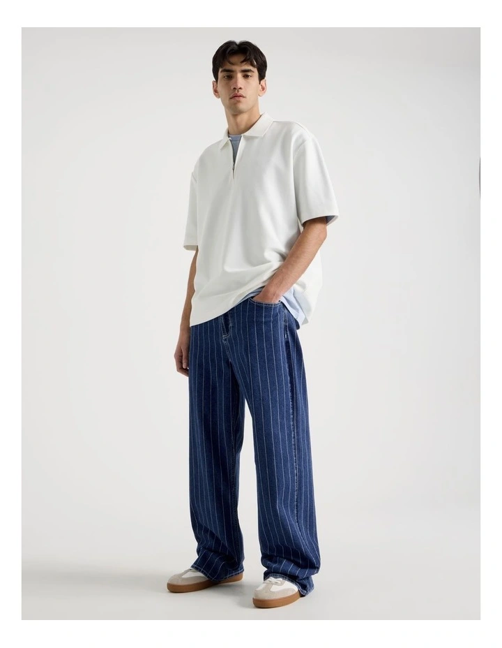 Zip Front Short Sleeve Polo in White image 2