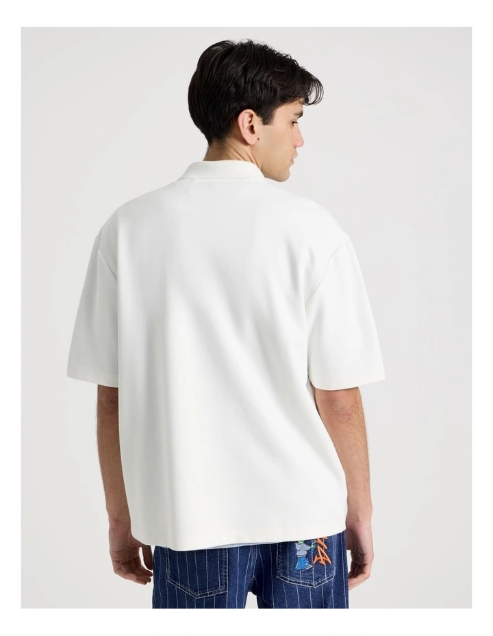 Zip Front Short Sleeve Polo in White image 4