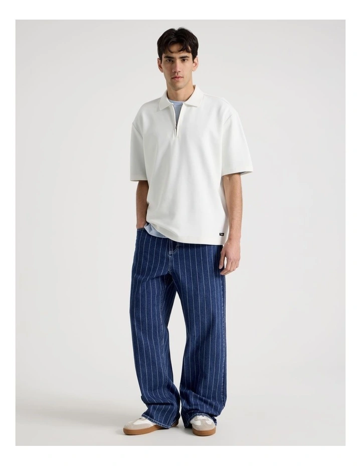 Zip Front Short Sleeve Polo in White image 5
