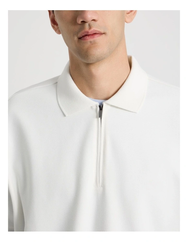Zip Front Short Sleeve Polo in White image 6
