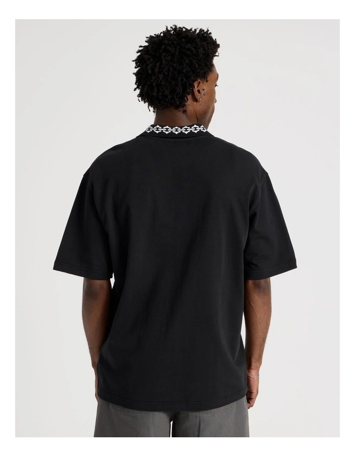 Oversized Jacquard Short Sleeve Polo in Black image 6