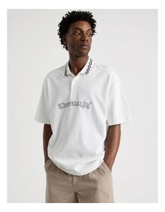 Oversized Jacquard Short Sleeve Polo in White
