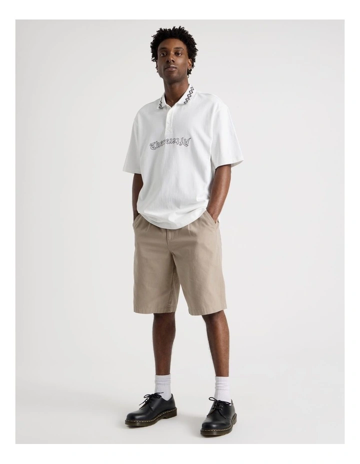 Oversized Jacquard Short Sleeve Polo in White image 3