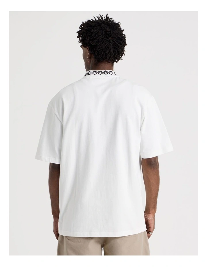 Oversized Jacquard Short Sleeve Polo in White image 5
