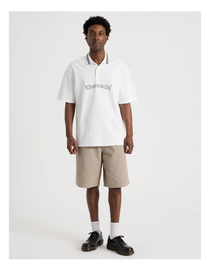 Oversized Jacquard Short Sleeve Polo in White image 6
