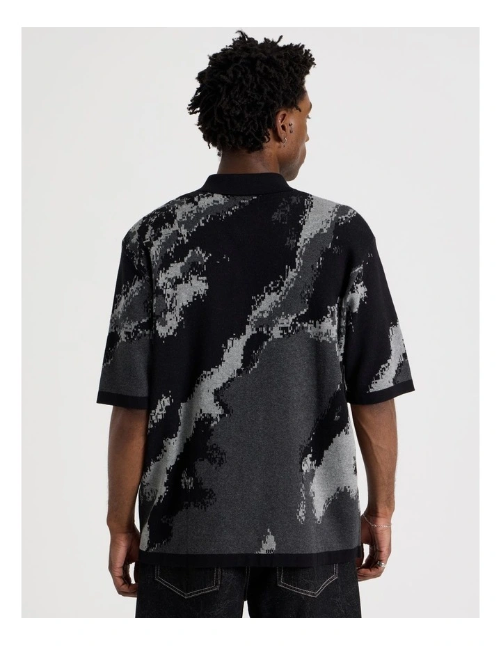 Oversized Knit Short Sleeve Polo in Grey Camo image 5