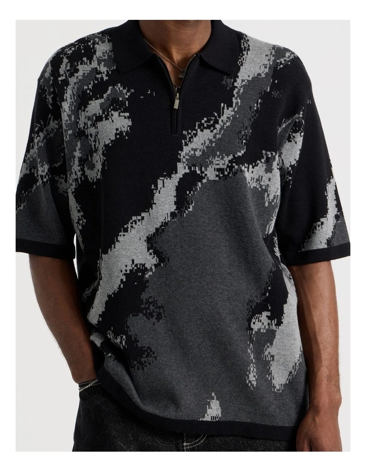 Oversized Knit Short Sleeve Polo in Grey Camo image 6