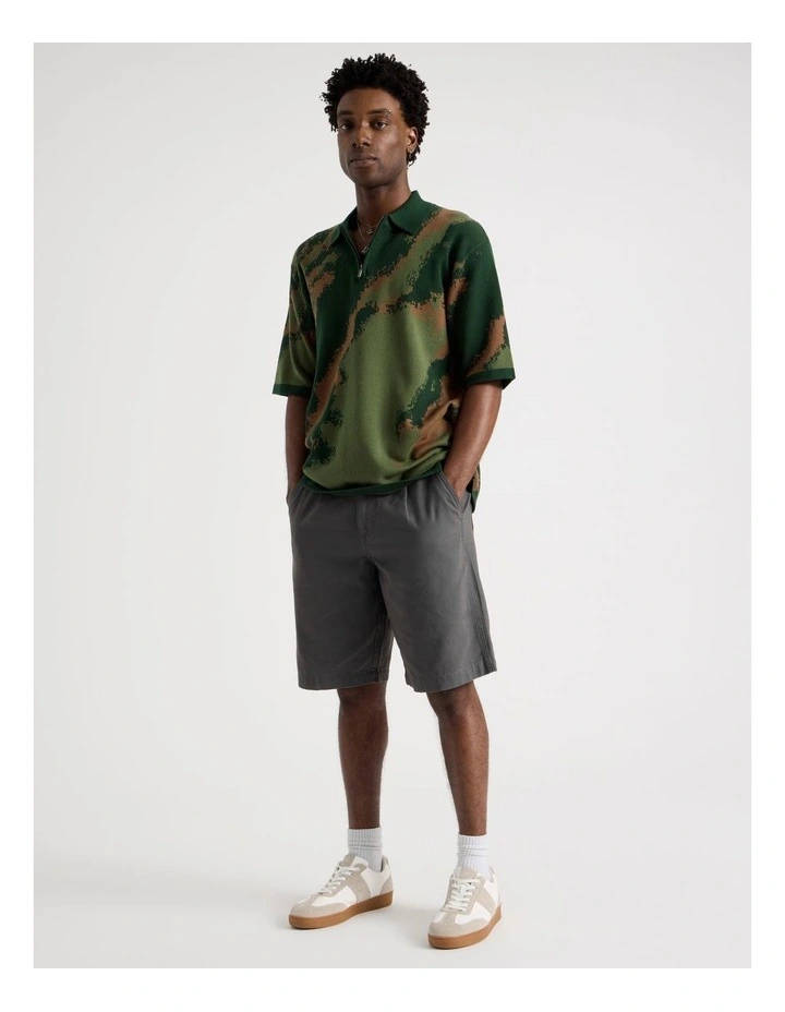 Oversized Knit Short Sleeve Polo in Green Camo image 3